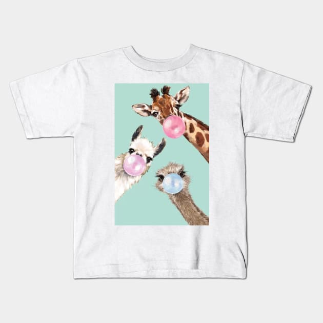 Funny Animals Giraffe, Llama, Ostrich Kids T-Shirt by Alexander S.